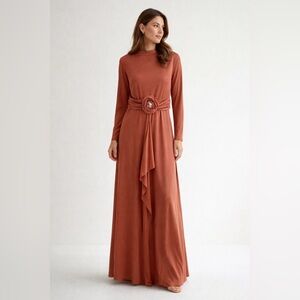 Vintage Canada Union Made Majestic Formal Maxi Dress 70s 80s Long Sleeve Event